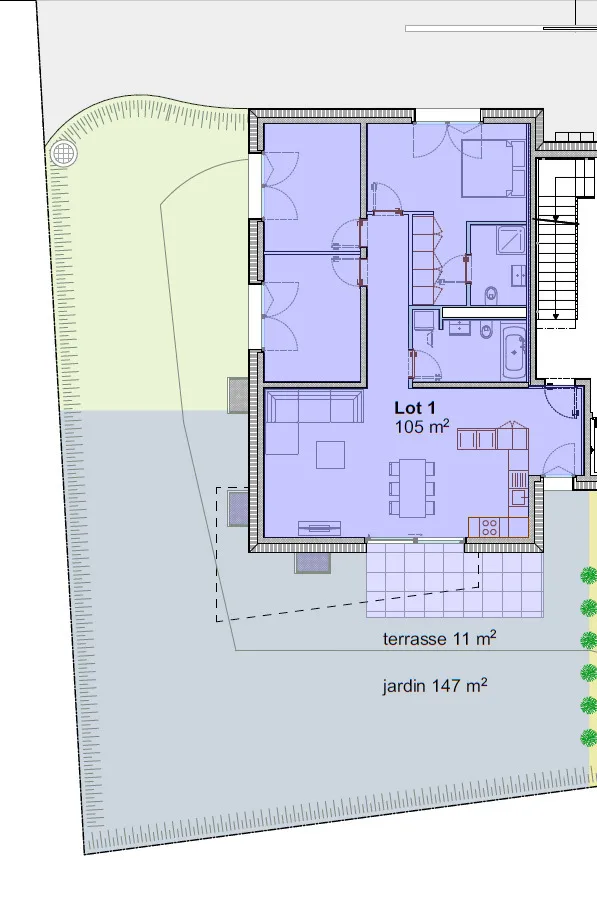 4,5-Zimmer-Wohnung im Erdgeschoss mit Tiefgaragenplatz LOT 1 – Foto 10 von 12