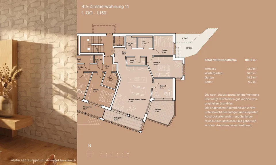 4.5 Zimmerwohnung 1.1 | Residenz Zentaur, Aarau