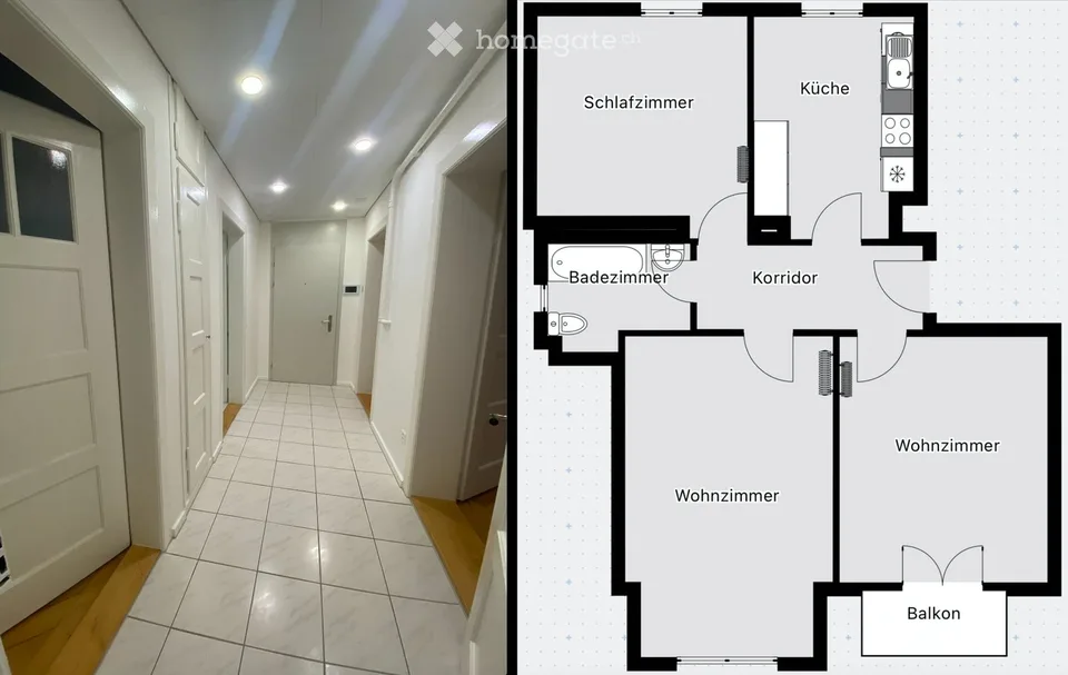 Modernized 3-room apartment with balcony in Grenchen