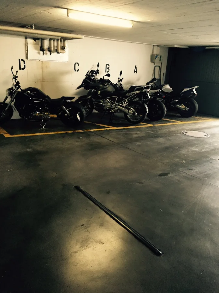 Motorcycle parking space in the underground garage!