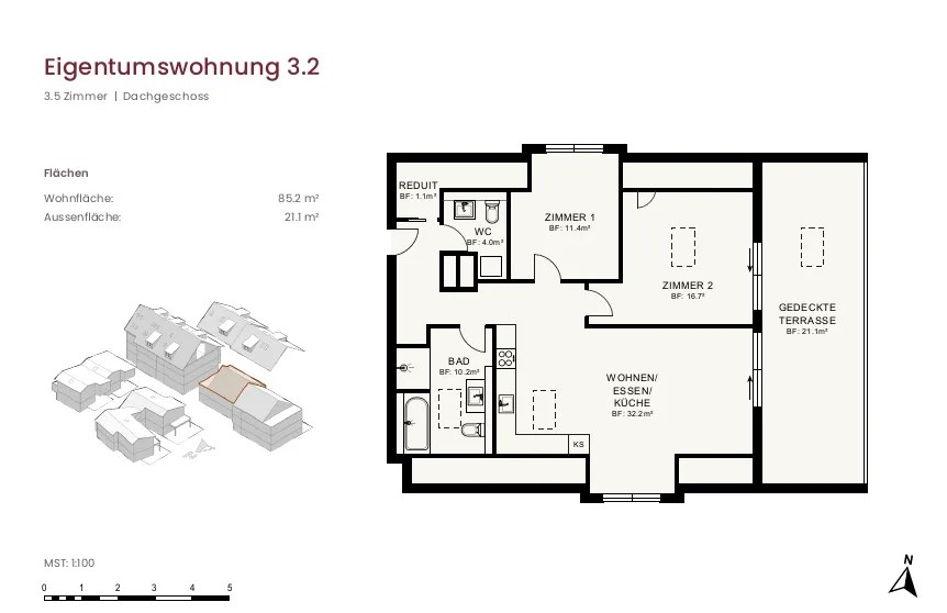 Progetto di costruzione nuova "im Gärtli" Wilchingen - Appartamento in mansarda di 3,5 locali