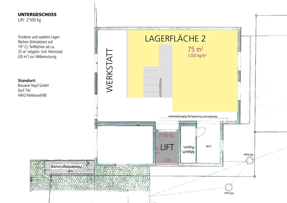Locali commerciali/laboratorio/magazzino con ufficio e parcheggio; aree parziali da 25 mq