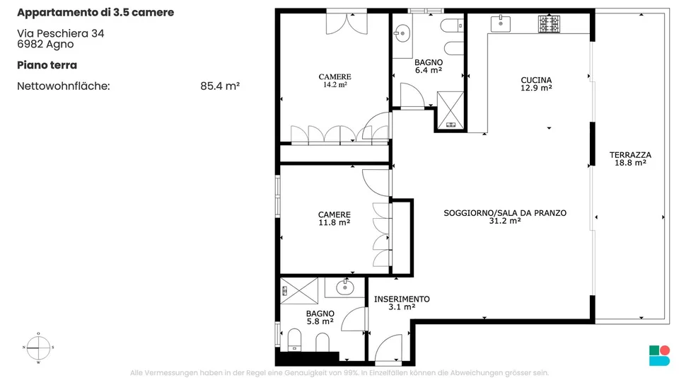 Appartamento nuovo di 3.5 locali con giardino ad Agno – foto 9 di 13