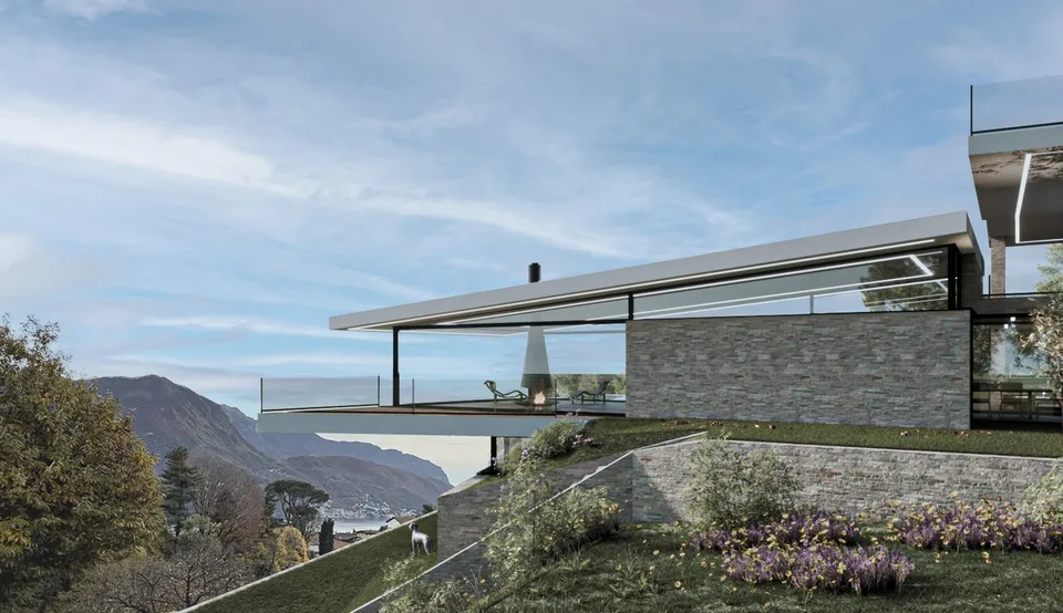 Spettacolare progetto di villa vista lago con box 6 auto