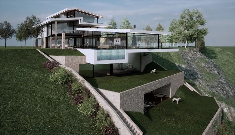 Spettacolare progetto di villa vista lago con box 6 auto