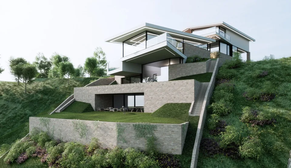 Spettacolare progetto di villa vista lago con box 6 auto