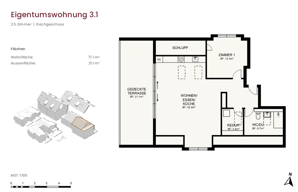 Progetto di costruzione nuova "im Gärtli" Wilchingen - Appartamento mansardato di 2,5 locali