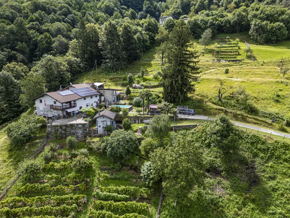 Casa ticinese con 20'000 m di terreno, piscina e rustico