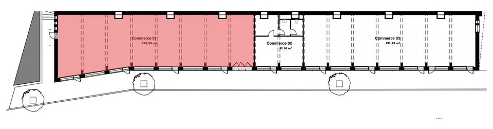 Arcade von 229m2 mit Vitrine