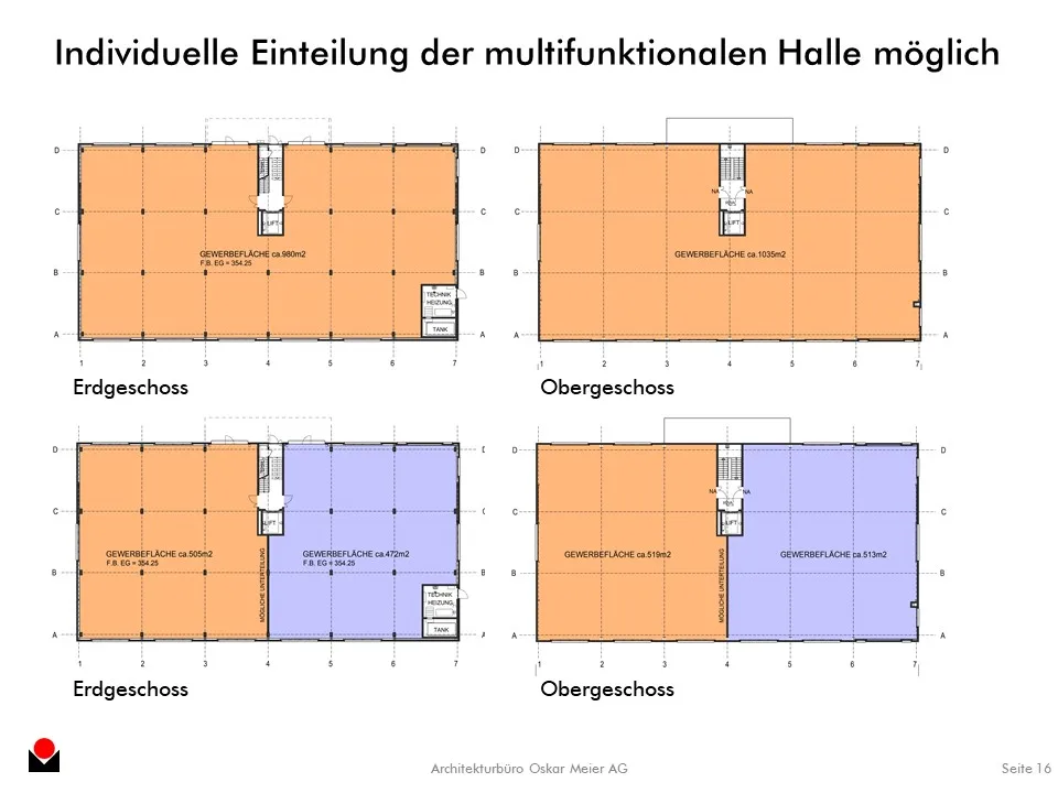 Gewerbeflächen im Obergeschoss von 513 m2 - 1035 m2