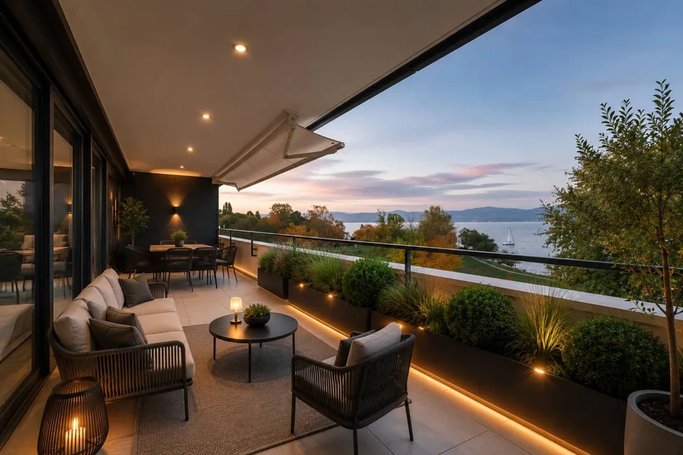 Appartement de 4,5 pièces de standing. Vue sur lac et grand balcon couvert de 76m2.