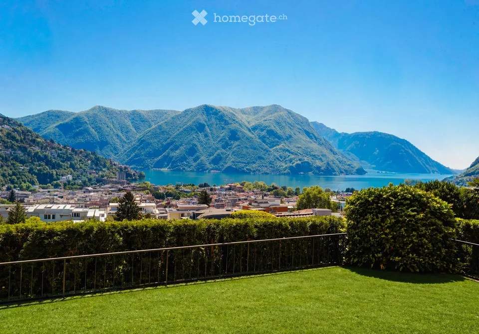 Affittasi appartamento di 4.5 locali con giardino privato e spettacolare vista lago a Massagno