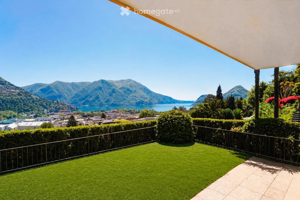 Appartement à louer de 4.5 pièces avec jardin privé et vue lac spectaculaire à Massagno