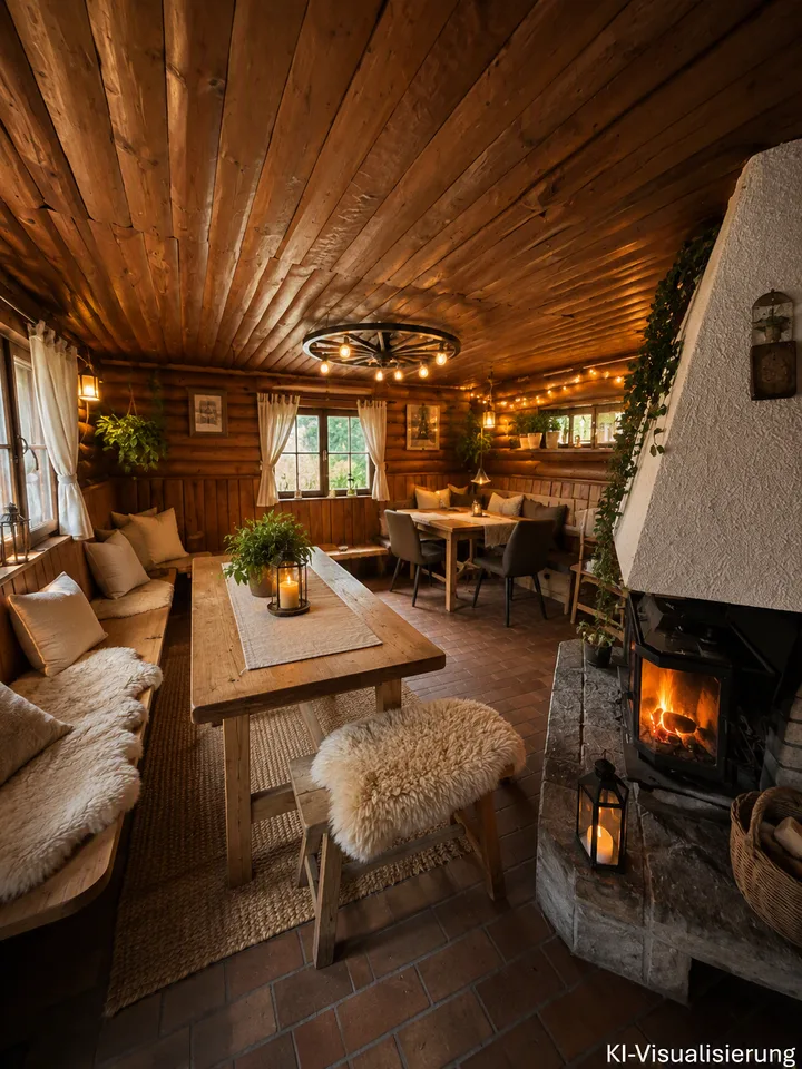 Idyllic log cabin in the green
