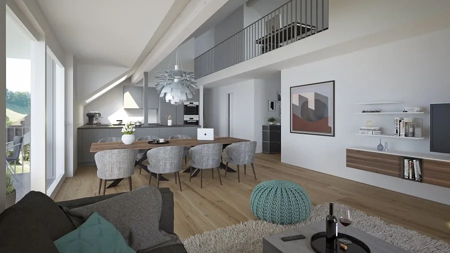 Appartamento di 3,5 locali in mansarda con galleria, balcone e loggia a Rodacher