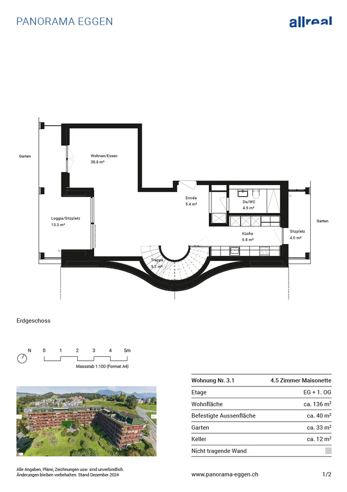 Familienfreundliche 4 ½-Zimmer-Maisonette-Wohnung mit Garten