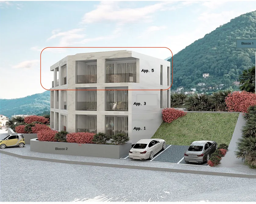 Moderno attico 3.5 locali con terrazze vista lago/monti