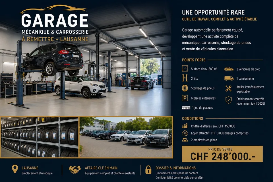 Garage automobile clé en main à Lausanne centre – Opportunité rare