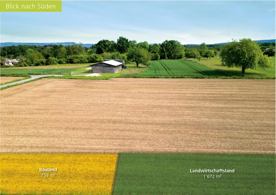 Terrain à bâtir exclusif (759 m2) à la limite de la zone de construction – plus 1'672 m2 de terre agricole