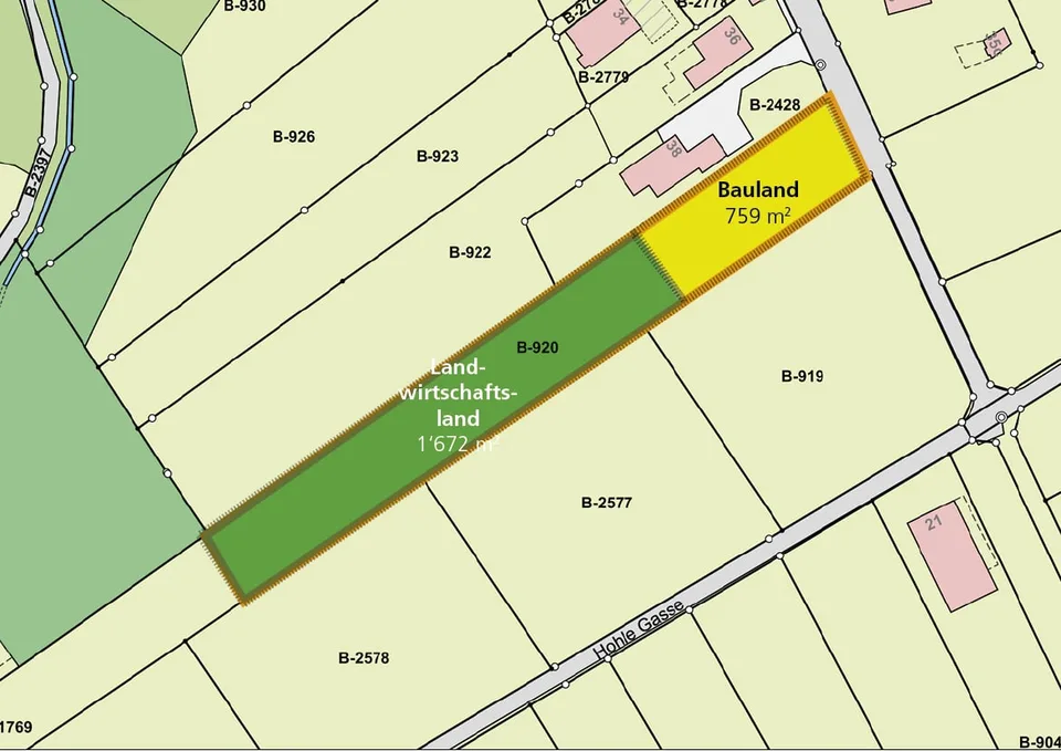 Terrain à bâtir exclusif (759 m2) à la limite de la zone de construction – plus 1'672 m2 de terre agricole