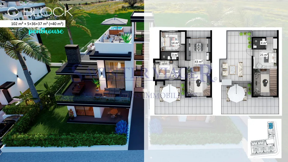 Penthouse Loft. 123m2 de Terrasses. Bord de la plage.