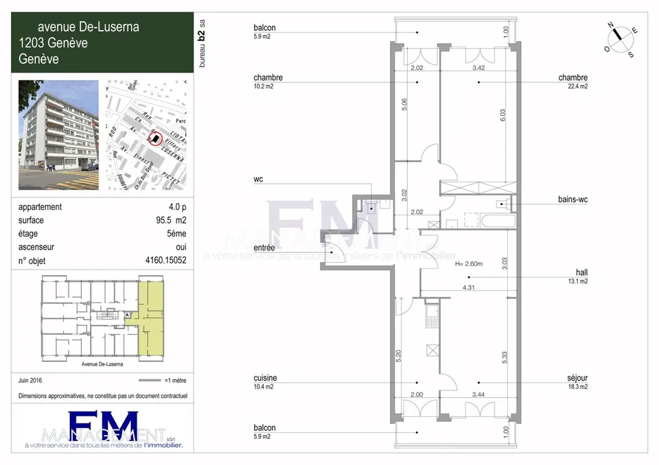 Servette, Avenue de Luserna, 4 Zimmer im 5. Stock, ca. 95m2 – Foto 13 von 13