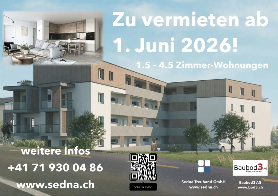 Moderne 2.5-Zimmer-Wohnung in ruhiger Lage Bettwiesen - Sofort verfügbar!