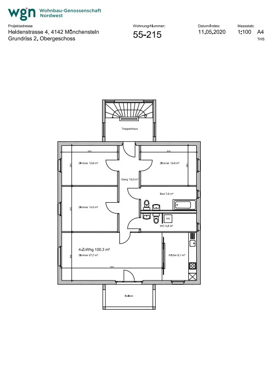 4-Zimmerwohnung, 100.6 m2, 2.OG, in Münchenstein Nähe Gartenstadt