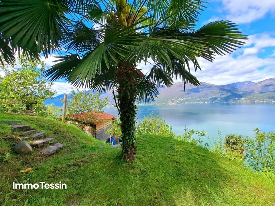 Rarità: villa moderna con 2 appartamenti & terreno edificabile con vista unica sul Lago Maggiore a perdita d'occhio
