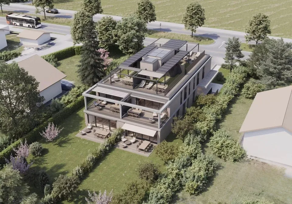 Appartamento contemporaneo con tetto e giardino privato.