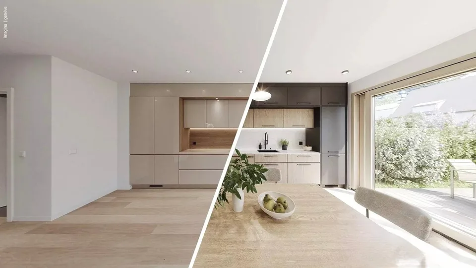 Appartamento contemporaneo con tetto e giardino privato.