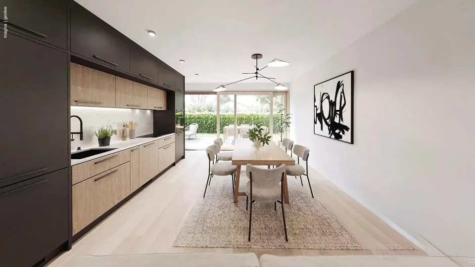 Appartamento contemporaneo con tetto e giardino privato.