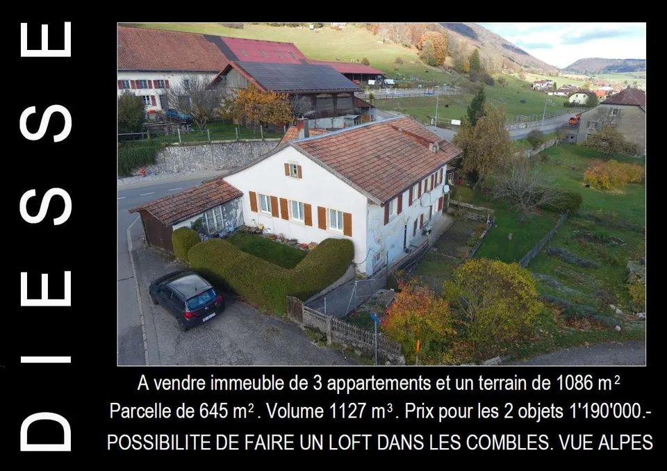 Immeuble de 3 appartements et terrain constructible à vendre à Diesse
