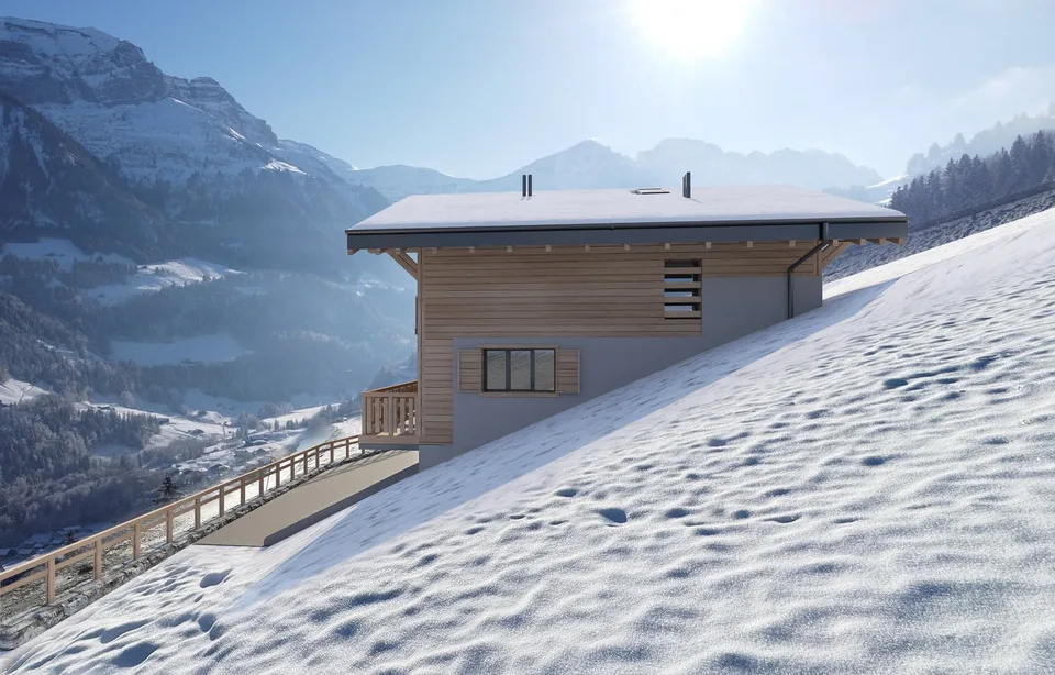 "Chalet individuel "Les Pommats A" à vendre à Val d’Illiez – permis de construire en force"