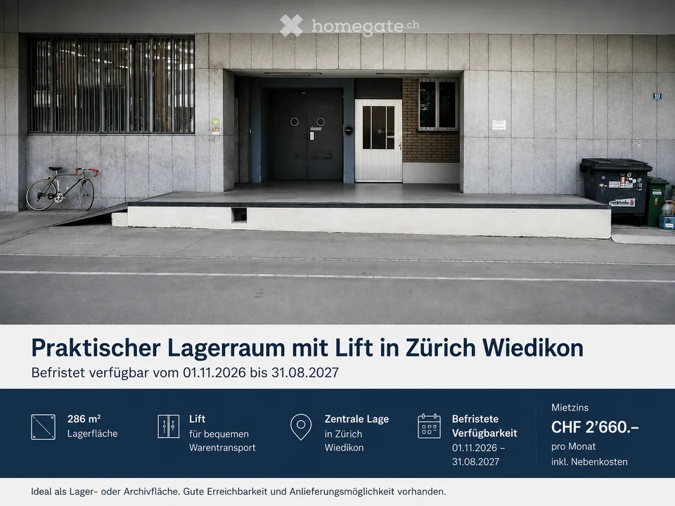 Grosszügiger Lagerraum mit Lift an zentraler Lage in Zürich