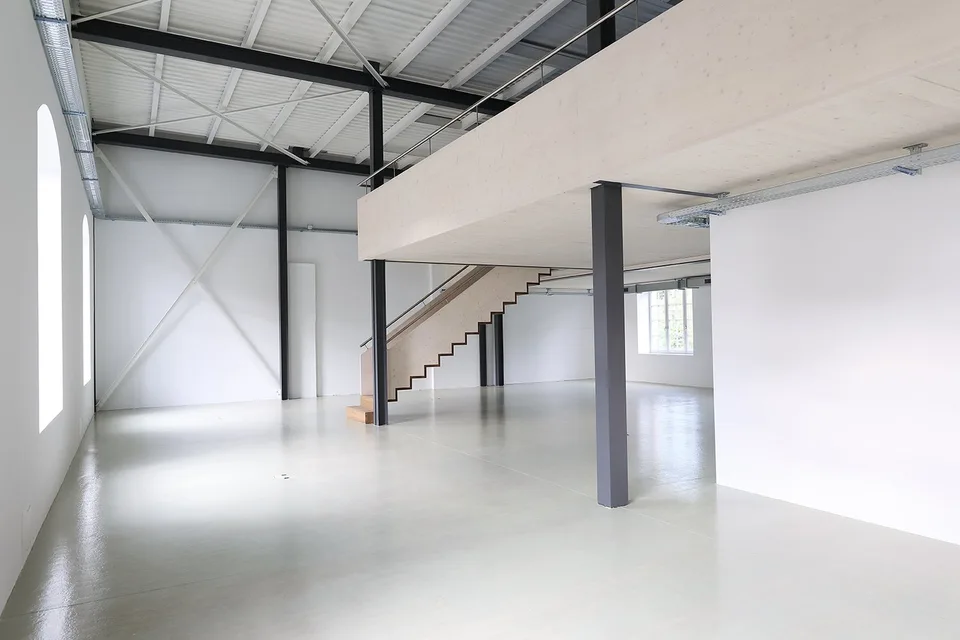 Spazio loft moderno con mezzanino e carattere industriale impressionante