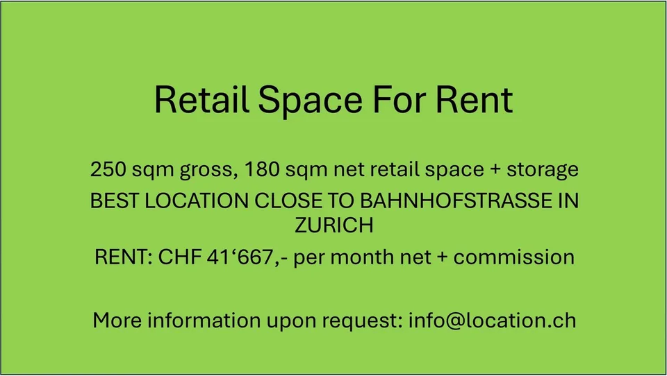 Erstklassige Ladenfläche Nahe Bahnhofstrasse, Zürich