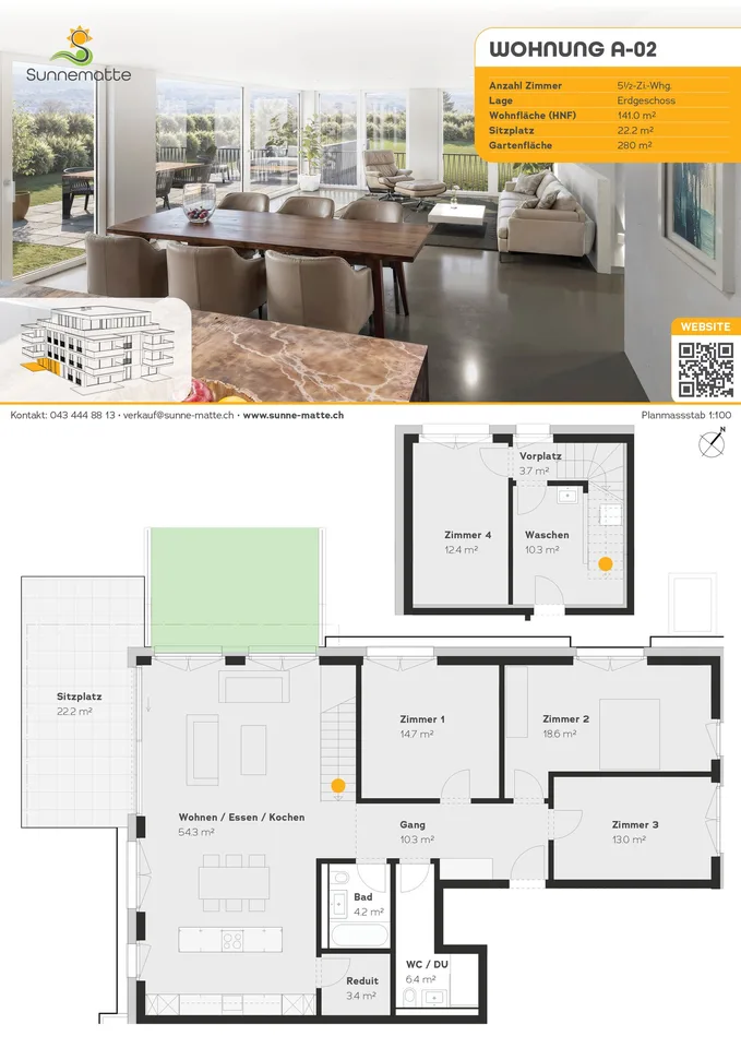 Moderne 4.5-Zimmer-Wohnung mit 150 m2 Gartenanteil