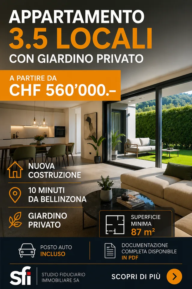 3.5 locali nuovo con giardino, a 10 min da Bellinzona