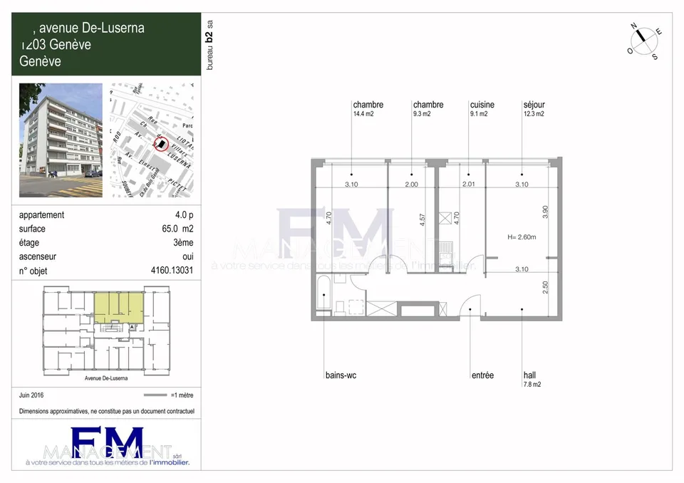 Servette, Avenue de Luserna, 4 Zimmer im 3. Stock, ca. 65m2 – Foto 11 von 11