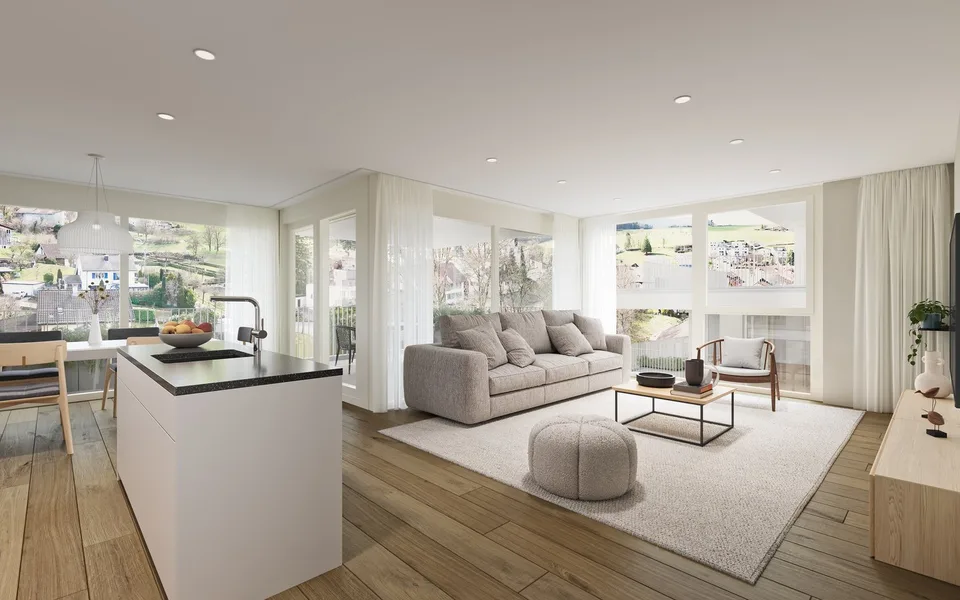 Moderne Gartenwohnung mit 23.5 m² Sitzplatz und privatem Garten