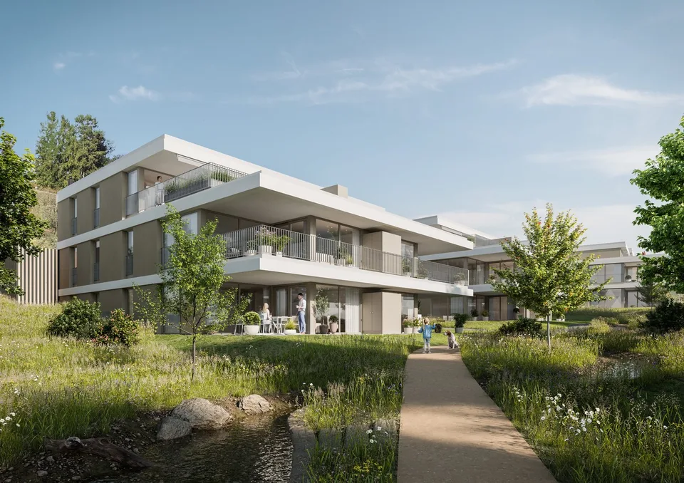 Moderne Gartenwohnung mit 23.5 m² Sitzplatz und privatem Garten