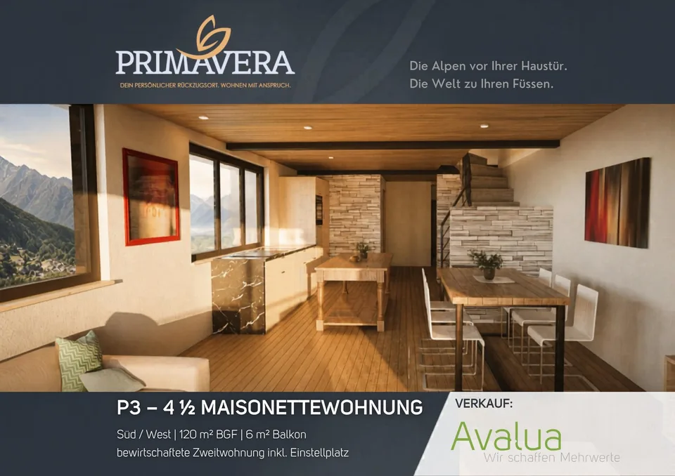 Primavera Saas-Grund. Maisonette. Bewirtschaftete Zweitwohnung.