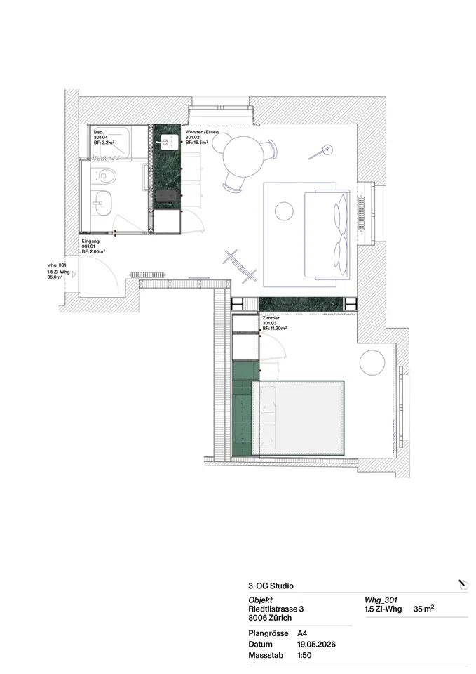 Stilvoll möblierte 1.5-Zimmer-Wohnung nahe Schaffhauserplatz
