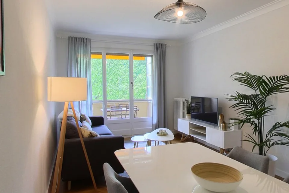 Appartement spacieux 2 chambres meublé avec balcon et vue sur la rivière à Genève