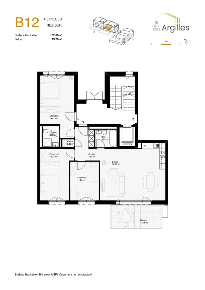 4.5 pièces  avec séjour de 37 m2
