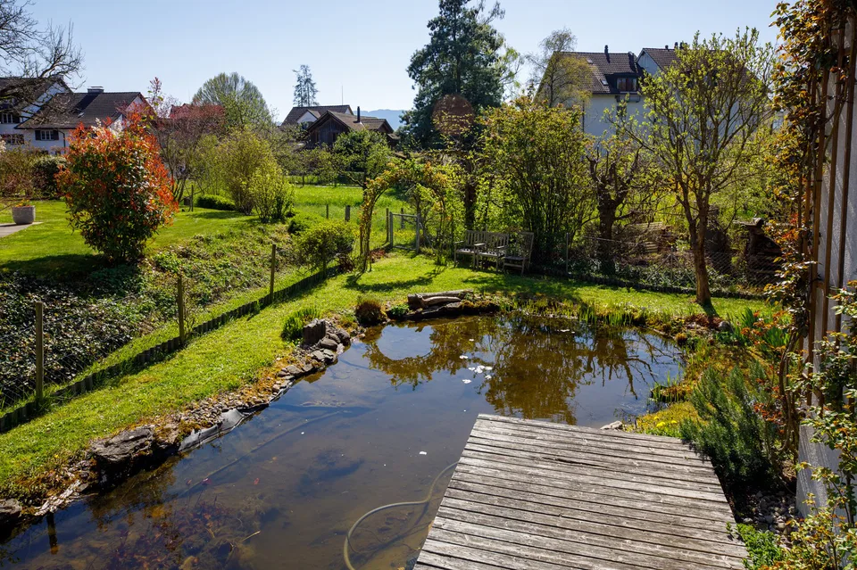 Giardino idilliaco con grande biotopo: Casa unifamiliare di 5,5 locali
