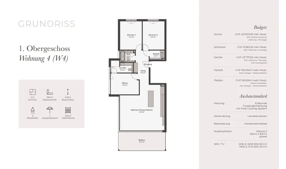 Appartement neuf de haute qualité avec balcon sud-ouest et aménagements modernes dans un quartier calme