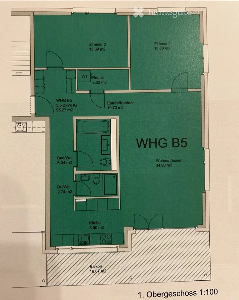 3.5-Zimmer - 5412 Gebenstorf mit grossem, gedecktem Balkon