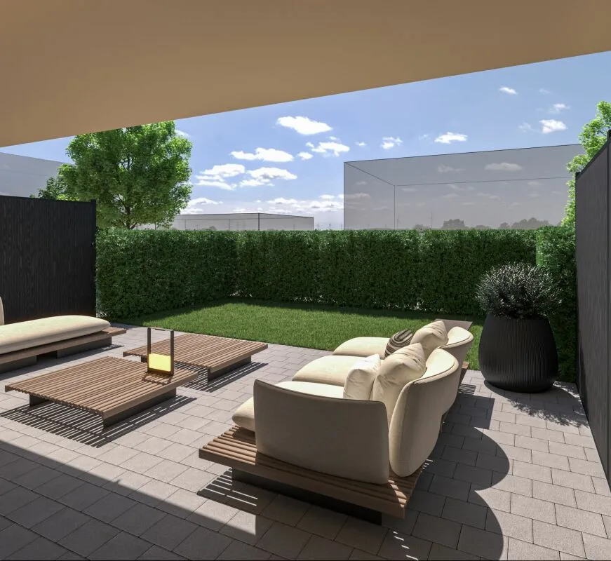 Appartamento giardino moderno 5.5 locali con camera principale, bagno en suite, loggia e balcone